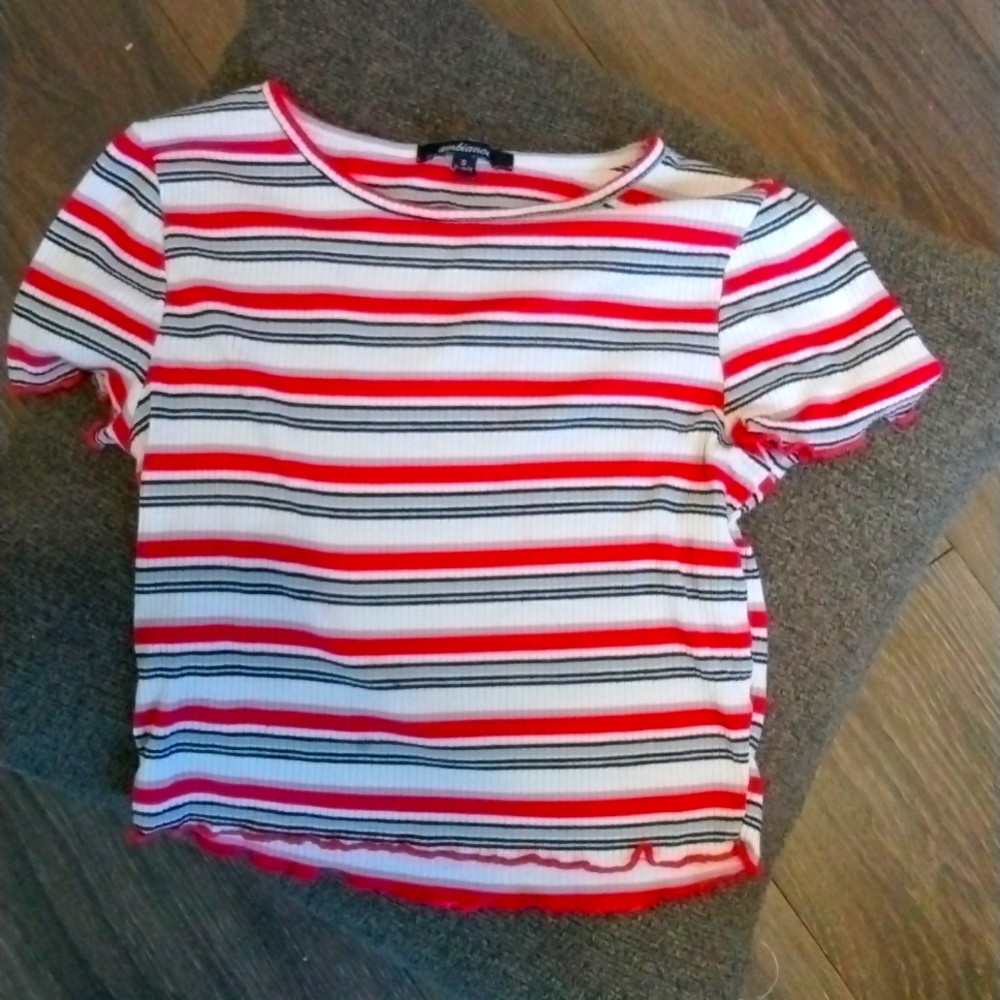 Black,white,gray,and Red Striped crop top